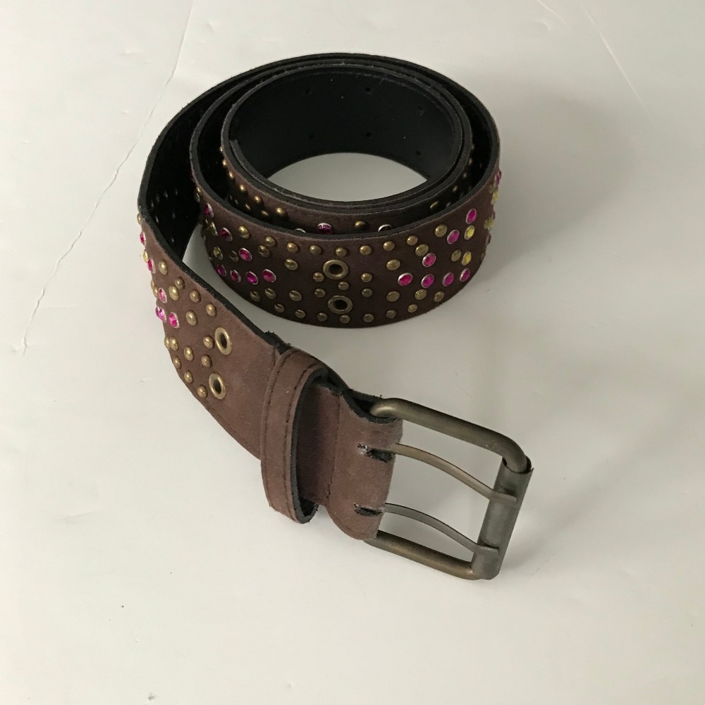 Rhinestones and Studs faux suede belt (J-41)